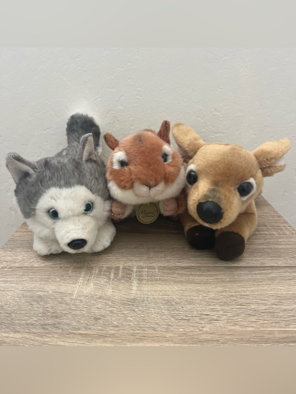 Lot of 3 Miyoni By Aurora Plush Husky Dog Chipmunk Deer Fawn Laying 11”-14”